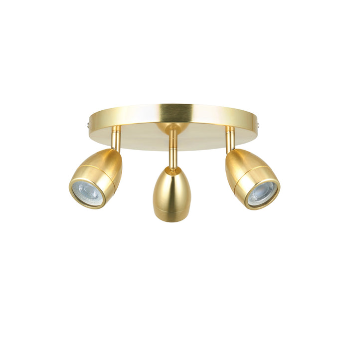 Endon 99769 Porto 3lt Spot Satin brass plate & clear glass 3 x 7W LED GU10 (Required) - westbasedirect.com