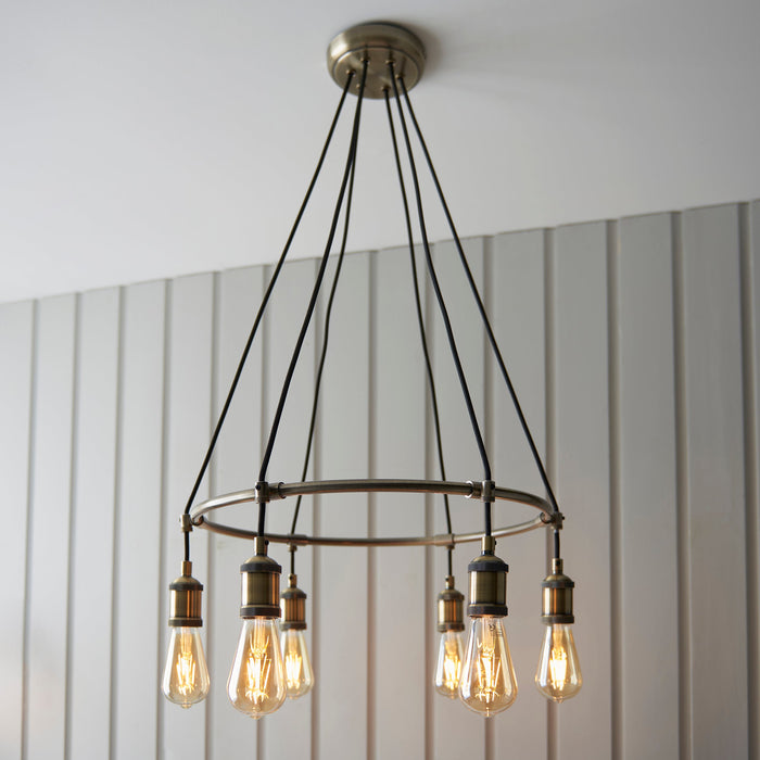 Endon 99914 Hal 6lt Pendant Antique brass plate 6 x 10W LED E27 (Required) - westbasedirect.com