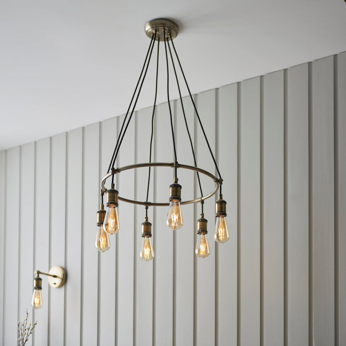 Endon 99914 Hal 6lt Pendant Antique brass plate 6 x 10W LED E27 (Required) - westbasedirect.com