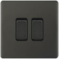 Selectric 5MPLUS-12-02 5M-PLUS Screwless 2 Gang 2 Way 10AX Plate Switch - Dark Bronze, Black Insert