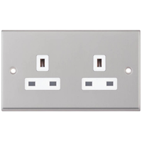 Selectric 7MPRO-120 7M-PRO 2 Gang 13A Unswitched Socket Outlet with 2 Earth Terminals - Satin Chrome, White Insert
