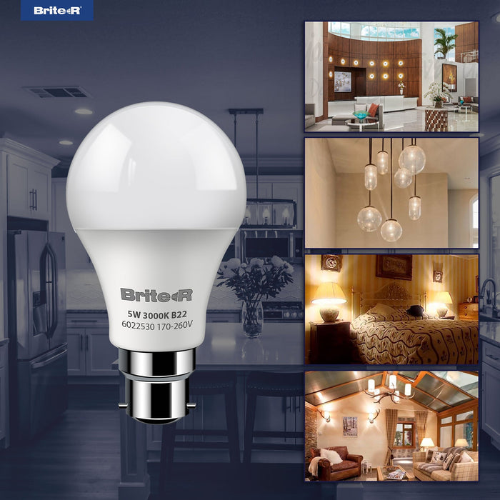 Brite-R 5W B22 BC GLS LED Bulb Warm White 3000K - westbasedirect.com