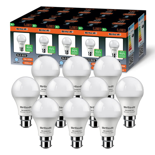 Brite-R 5W B22 BC GLS LED Bulb Cool White 6500K (10 Pack) - westbasedirect.com
