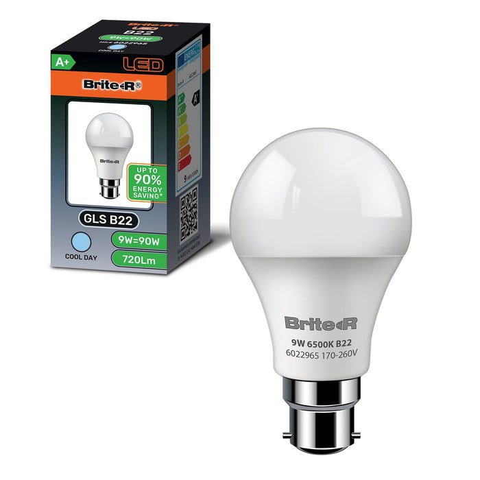 Brite-R 9W B22 BC GLS LED Bulb Cool White 6500K - westbasedirect.com