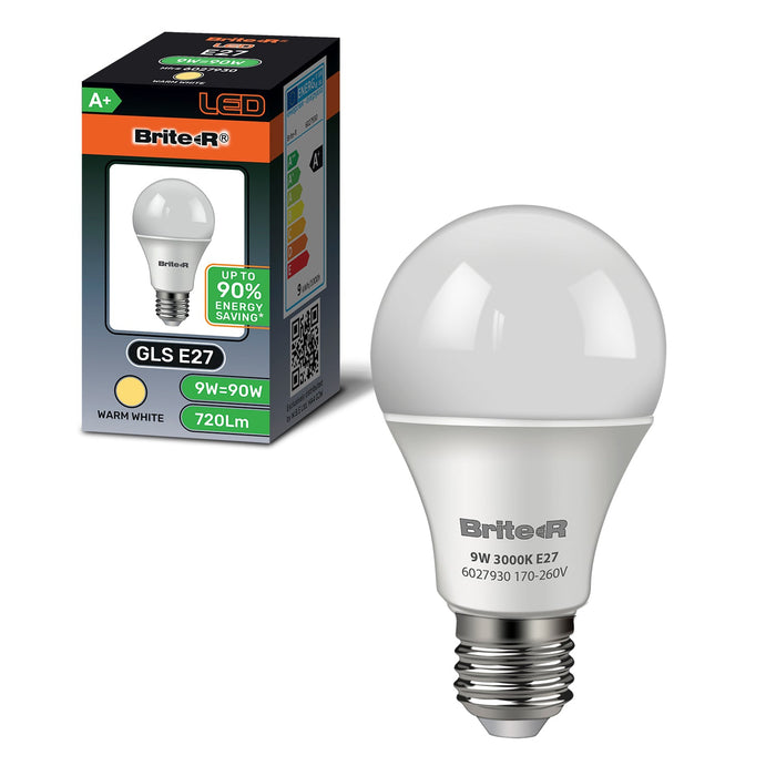 Brite-R 9W E27 ES GLS LED Bulb Warm White 3000K - westbasedirect.com