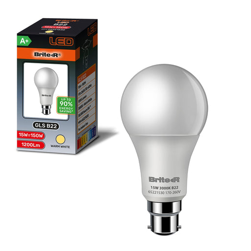 Brite-R 15W B22 BC GLS LED Bulb Warm White 3000K - westbasedirect.com