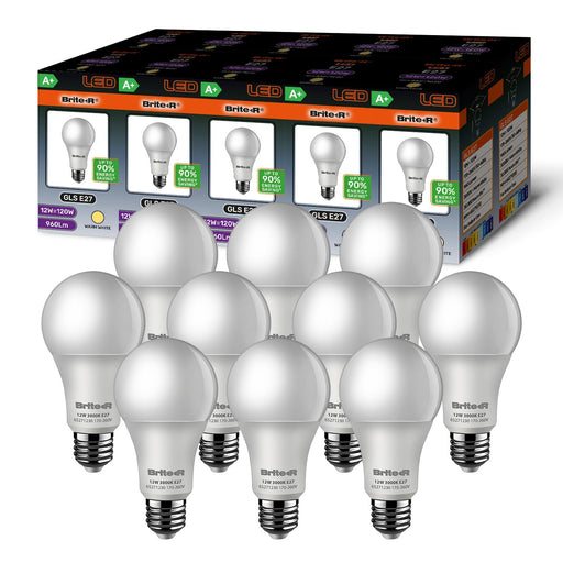 Brite-R 12W E27 ES GLS LED Bulb Warm White 3000K (10 Pack) - westbasedirect.com