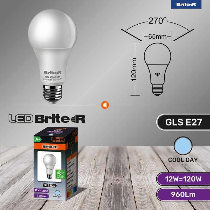 Brite-R 12W E27 ES GLS LED Bulb Cool White 6500K - westbasedirect.com