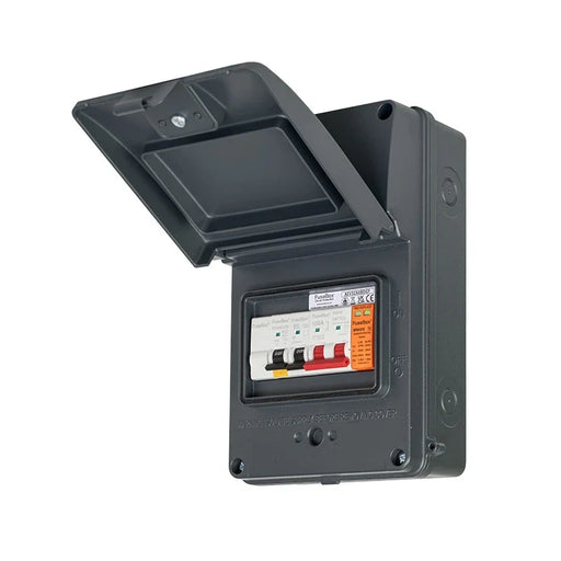 FuseBox AEV32AXBDGY EV Distribution IP65 100A Main Switch +32A 30mA Mini RCBO + T2 SPD Grey - westbasedirect.com