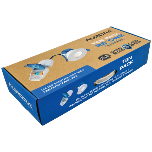 Aurora AU-R61W/CWSCP10 3.5W/5.5W LED IP65 Fixed Dimmable Fire Rated Downlight FastRFix CRI90 White 2700K/3000K/4000K/5700K (10 Pack) - westbasedirect.com