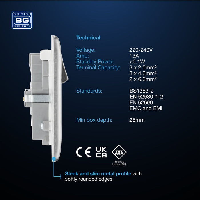BG NBS22UAC30G Nexus Metal 13A Double Socket + USB A+C (30W) - Grey Insert - Brushed Steel - westbasedirect.com