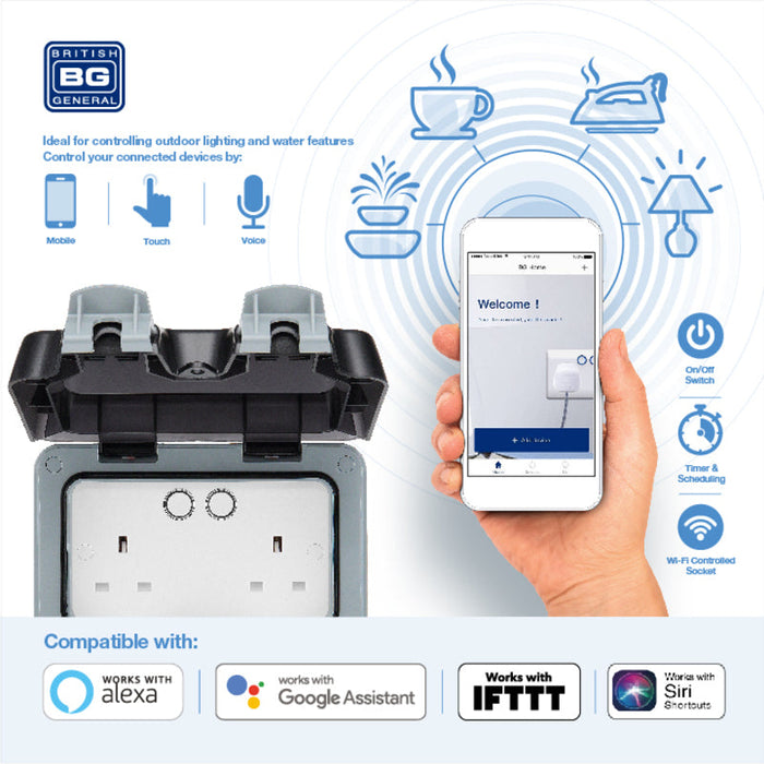 BG WP22/HC Nexus Storm IP66 Weatherproof Double Switched 13A Socket with Smart Control - westbasedirect.com