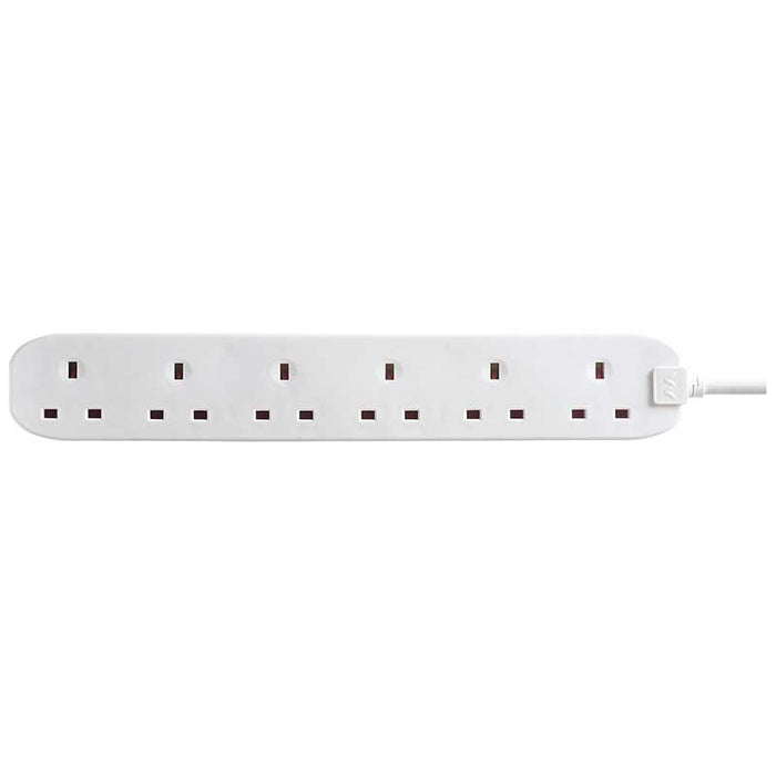 Masterplug 6 Socket 3m 13A Extension Lead White - westbasedirect.com