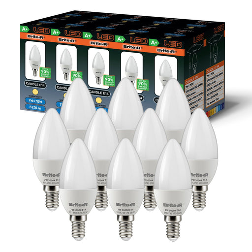 Brite-R 7W E14 SES Candle LED Bulb Warm White 3000K (10 Pack) - westbasedirect.com