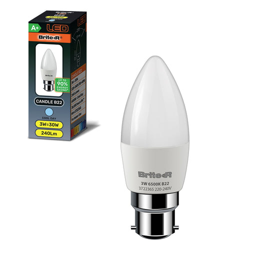 Brite-R 3W B22 BC Candle LED Bulb Cool White 6500K - westbasedirect.com