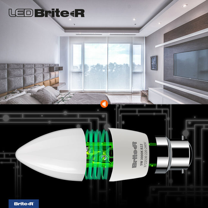 Brite-R 5W B22 BC Candle LED Bulb Warm White 3000K - westbasedirect.com