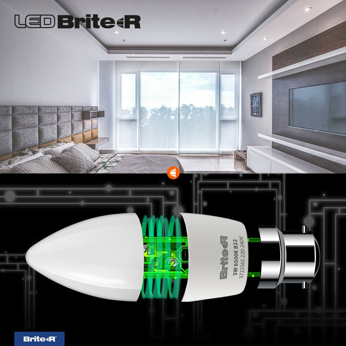 Brite-R 5W B22 BC Candle LED Bulb Cool White 6500K - westbasedirect.com