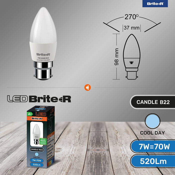 Brite-R 7W B22 BC Candle LED Bulb Cool White 6500K - westbasedirect.com