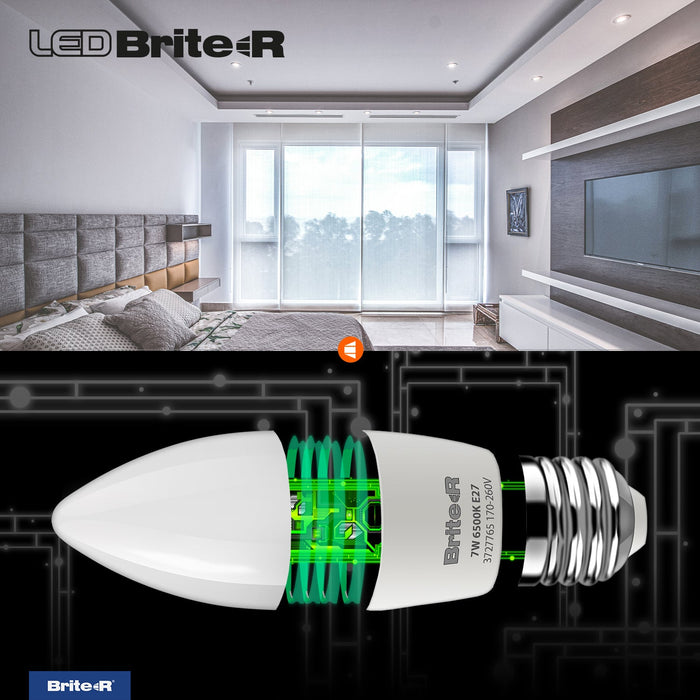 Brite-R 7W E27 ES Candle LED Bulb Cool White 6500K - westbasedirect.com