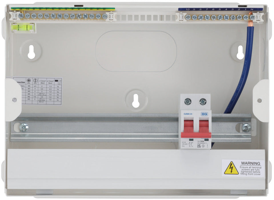 BG Fortress CF12M10 12 Module 10 Way Unpopulated Metal Consumer Unit with 100A Main Switch