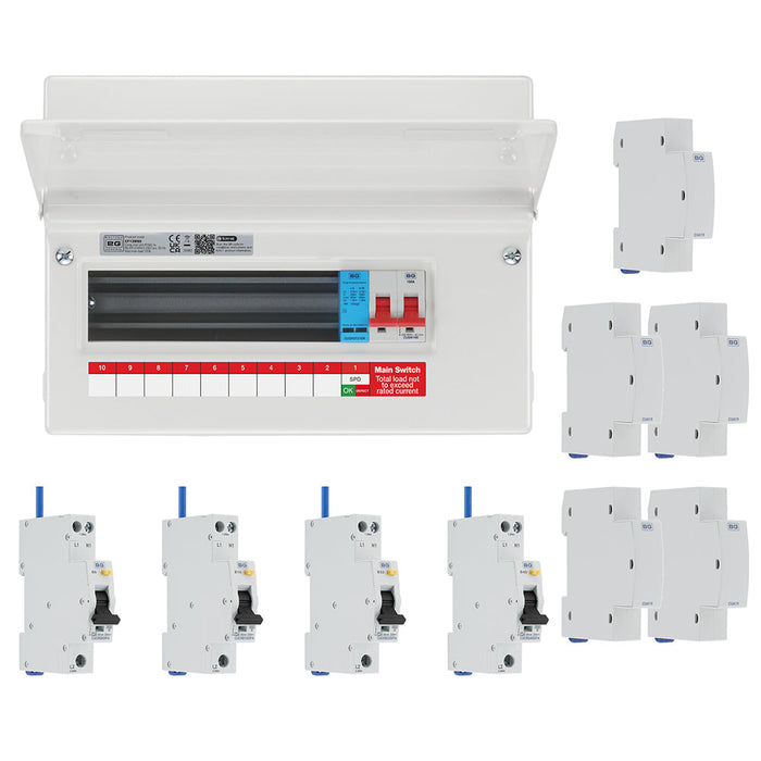 BG Fortress CF12MS9 12 Module 9 Way 100A Main Switch Consumer Unit with T2 SPD + 4 Bi-Directional DP RCBOs & 5x CUA19 FREE Blanks