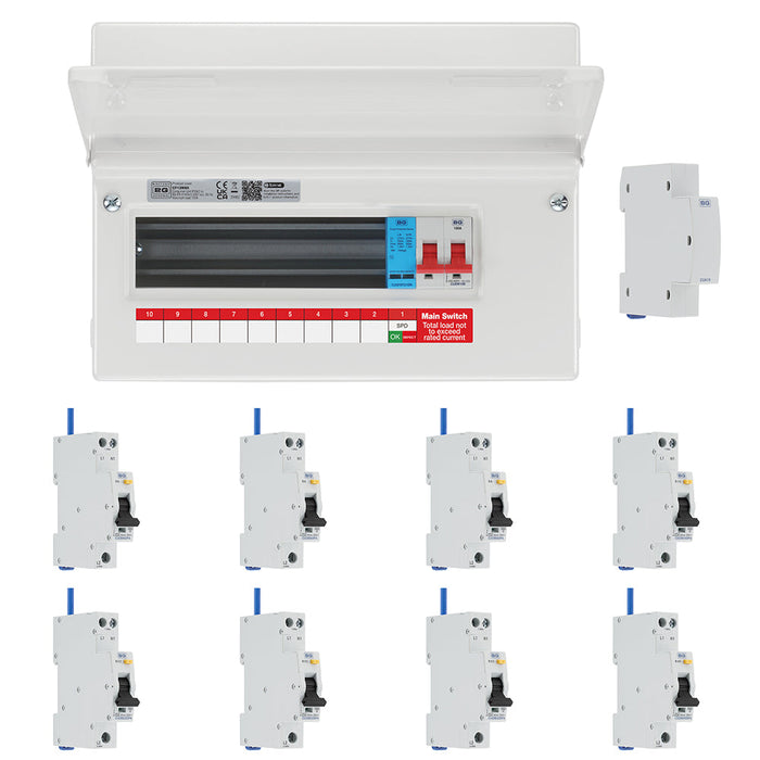 BG Fortress CF12MS9 12 Module 9 Way 100A Main Switch Consumer Unit with T2 SPD + 8 Bi-Directional DP RCBOs & 1x CUA19 FREE Blanks
