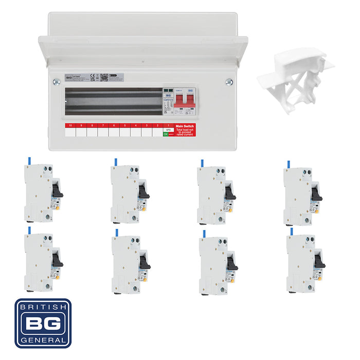 BG Fortress CF12MS9 12 Module 9 Way 100A Main Switch Consumer Unit with T2 SPD + 8 RCBOs & 1x CUA04 FREE Blanks