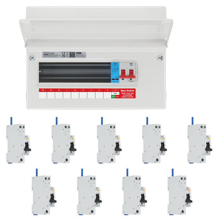 BG Fortress CF12MS9 12 Module 9 Way 100A Main Switch Consumer Unit with T2 SPD + 9 Bi-Directional DP RCBOs