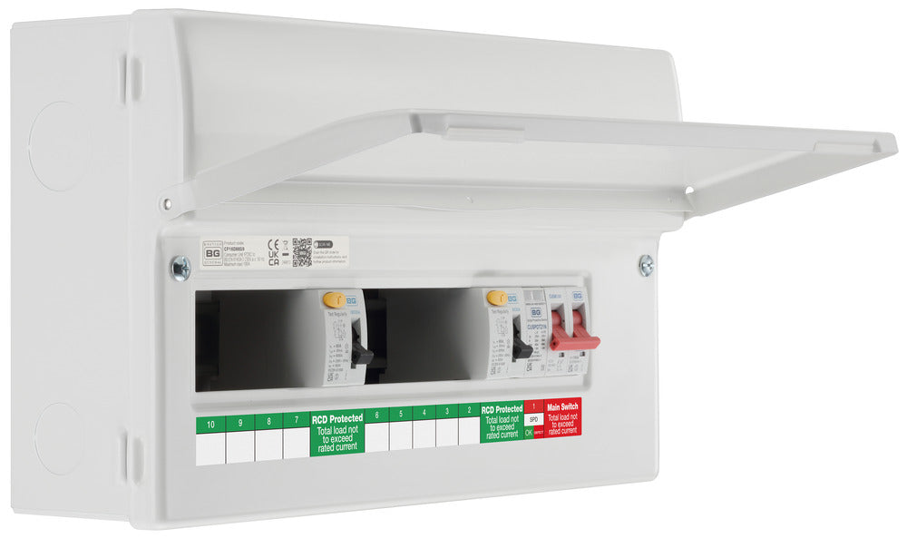 BG Fortress CF16D88S9 16 Module 9 Way Unpopulated Dual RCD Consumer Unit with 100A Main Switch, 2x 80A Type A 30mA RCD & 1x SPD