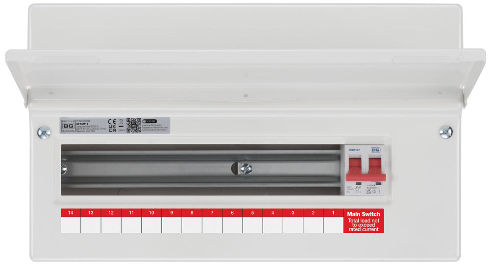 BG Fortress CF16M14 16 Module 14 Way Unpopulated Metal Consumer Unit with 100A Main Switch