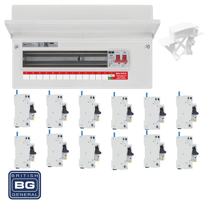 BG Fortress CF16MS13 16 Module 13 Way 100A Main Switch Consumer Unit with T2 SPD + 12 RCBOs & 1x CUA04 FREE Blanks