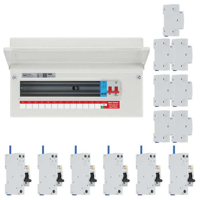 BG Fortress CF16MS13 16 Module 13 Way 100A Main Switch Consumer Unit with T2 SPD + 6 Bi-Directional DP RCBOs & 7x CUA19 FREE Blanks