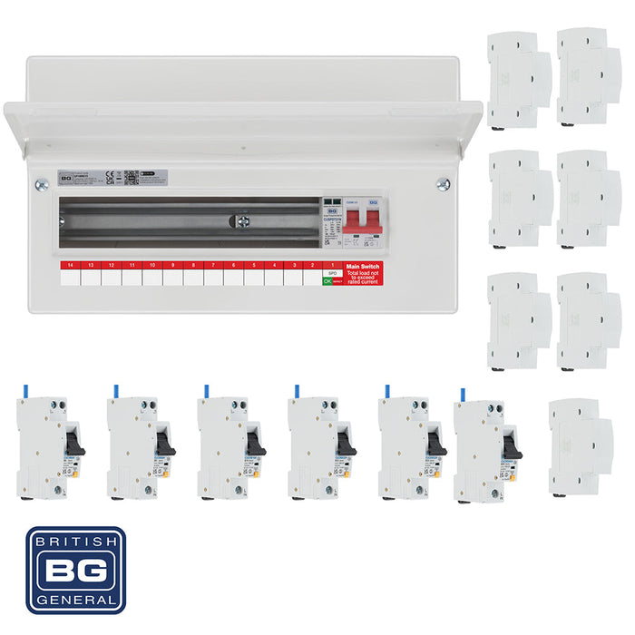 BG Fortress CF16MS13 16 Module 13 Way 100A Main Switch Consumer Unit with T2 SPD + 6 RCBOs & 7x CUA19 FREE Blanks