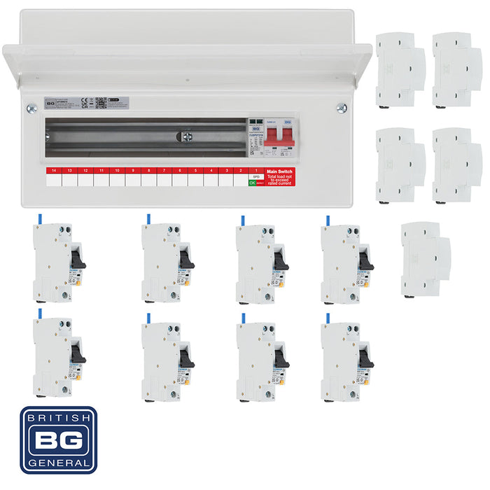 BG Fortress CF16MS13 16 Module 13 Way 100A Main Switch Consumer Unit with T2 SPD + 8 RCBOs & 5x CUA19 FREE Blanks