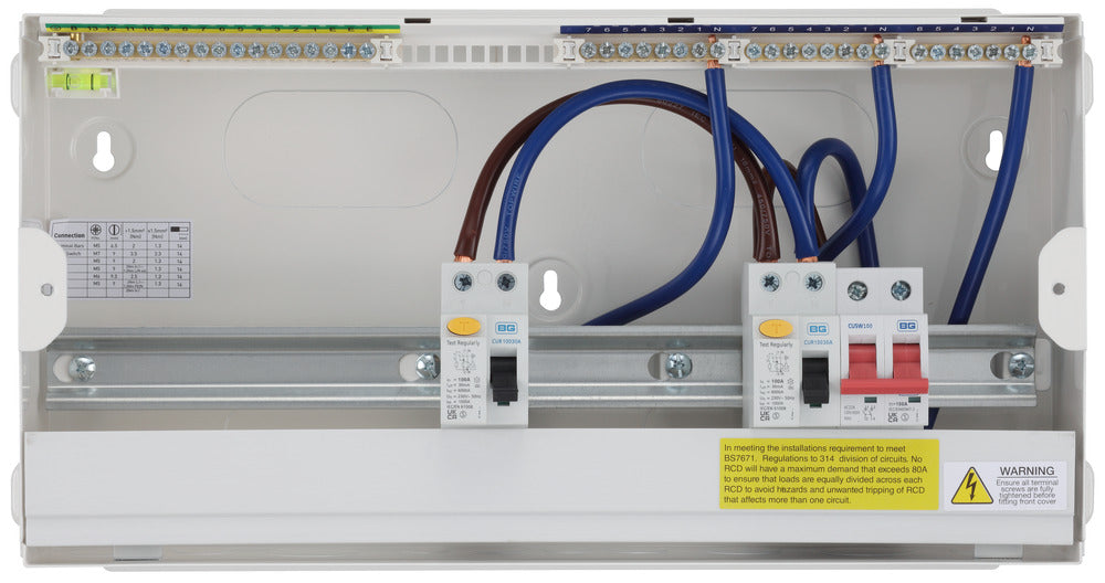 BG Fortress CF19D1113 19 Module 13 Way Unpopulated Dual RCD Consumer Unit with 100A Main Switch & 2x 100A Type A 30mA RCD