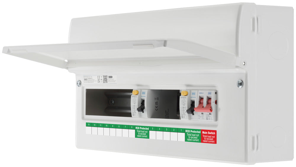 BG Fortress CF19D1113 19 Module 13 Way Unpopulated Dual RCD Consumer Unit with 100A Main Switch & 2x 100A Type A 30mA RCD