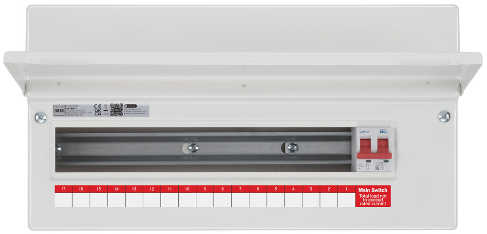 BG Fortress CF19M17 19 Module 17 Way Unpopulated Metal Consumer Unit with 100A Main Switch