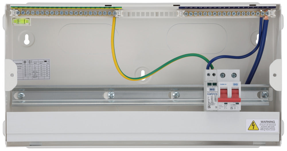 BG Fortress CF19MS16 19 Module 16 Way Unpopulated Metal Consumer Unit with 100A Main Switch & 1x SPD