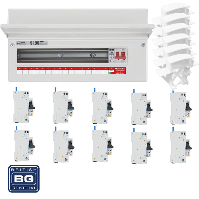 BG Fortress CF19MS16 19 Module 16 Way 100A Main Switch Consumer Unit with T2 SPD + 10 RCBOs & 6x CUA04 FREE Blanks