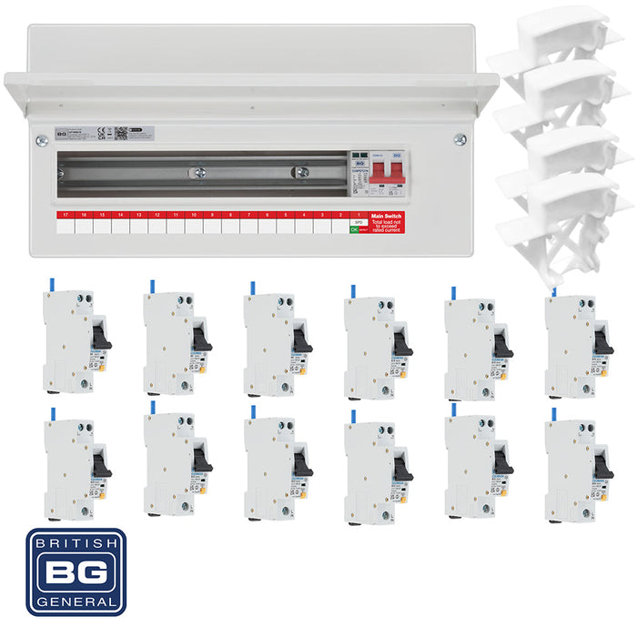 BG Fortress CF19MS16 19 Module 16 Way 100A Main Switch Consumer Unit with T2 SPD + 12 RCBOs & 4x CUA04 FREE Blanks