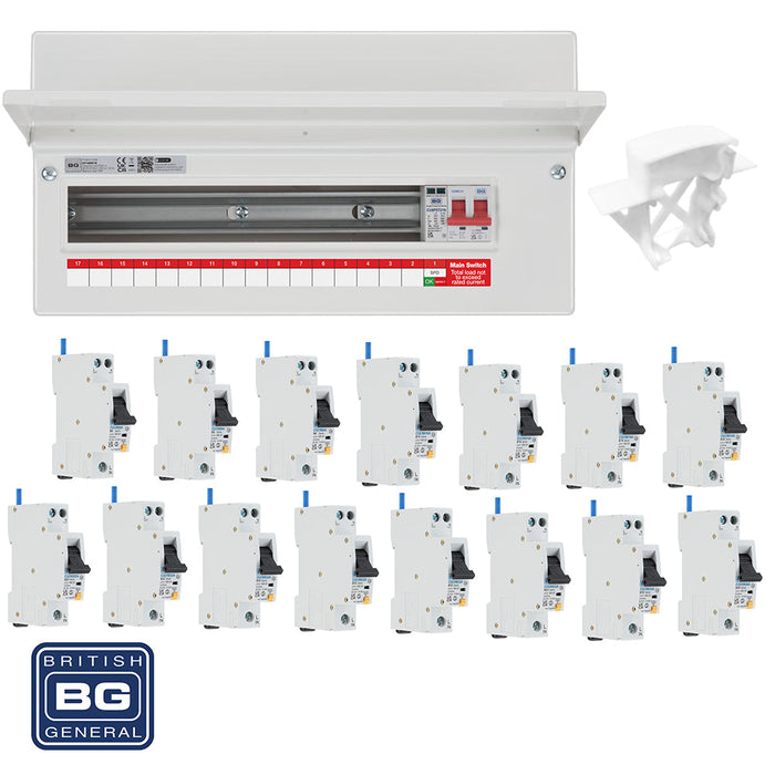 BG Fortress CF19MS16 19 Module 16 Way 100A Main Switch Consumer Unit with T2 SPD + 15 RCBOs & 1x CUA04 FREE Blank