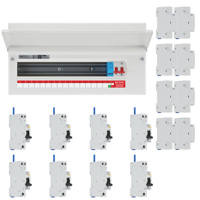 BG Fortress CF19MS16 19 Module 16 Way 100A Main Switch Consumer Unit with T2 SPD + 8 Bi-Directional DP RCBOs & 8x CUA19 FREE Blanks