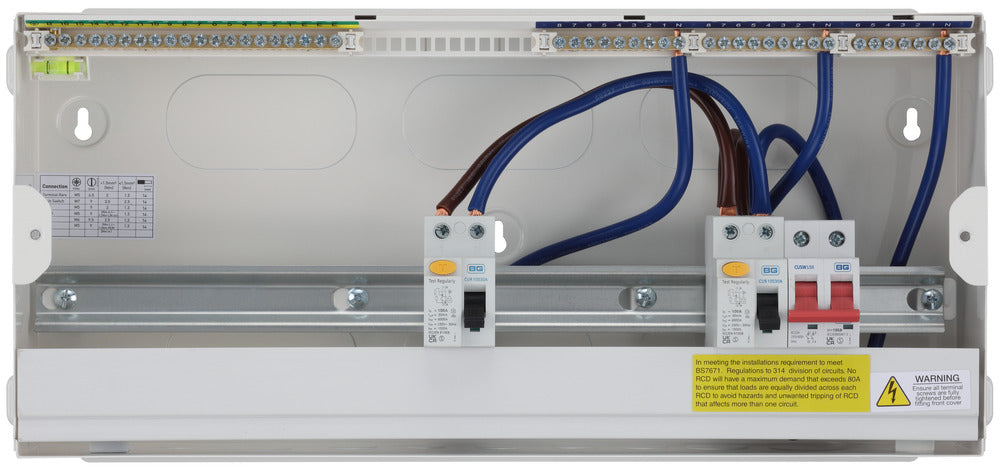 BG Fortress CF22D1116 22 Module 16 Way Unpopulated Dual RCD Consumer Unit with 100A Main Switch & 2x 100A Type A 30mA RCD