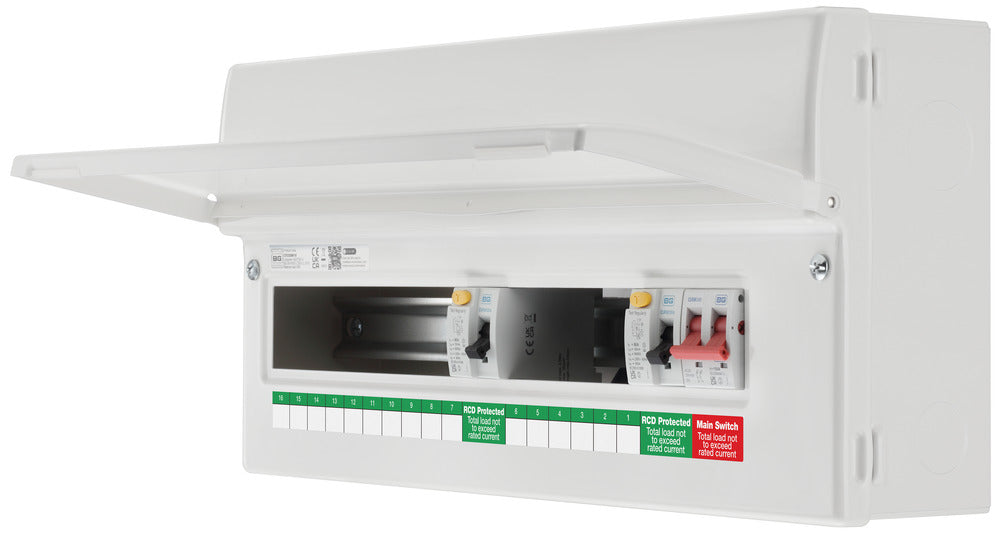 BG Fortress CF22D8816 22 Module 16 Way Unpopulated Dual RCD Consumer Unit with 100A Main Switch & 2x 80A Type A 30mA RCD