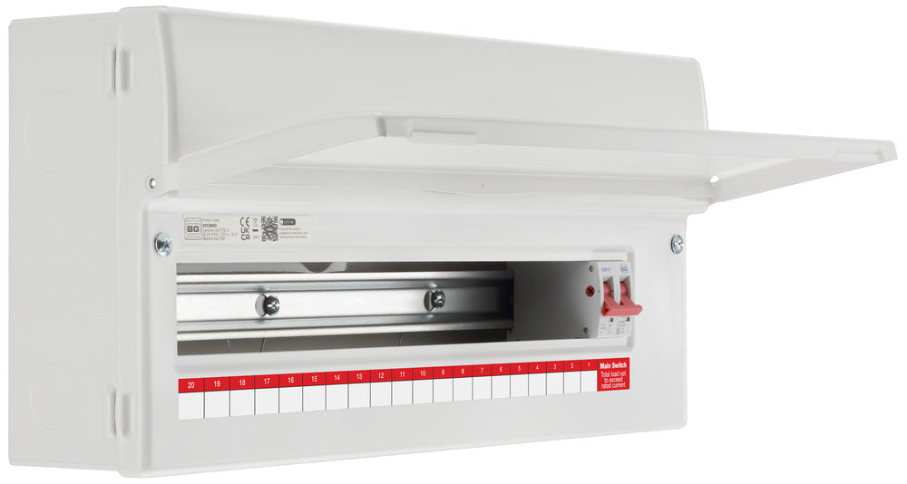 BG Fortress CF22M20 22 Module 20 Way Unpopulated Metal Consumer Unit with 100A Main Switch