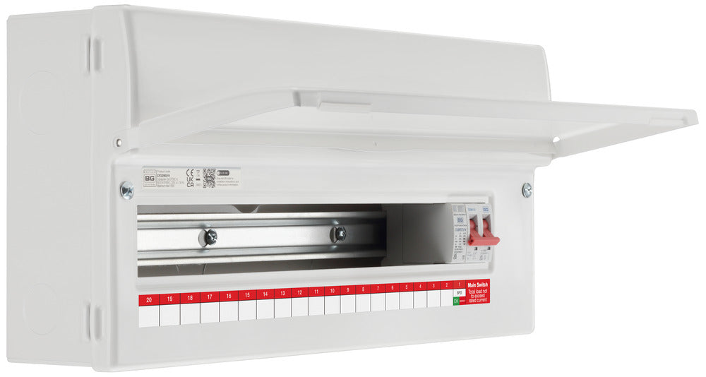 BG Fortress CF22MS19 22 Module 19 Way Unpopulated Metal Consumer Unit with 100A Main Switch & 1x SPD