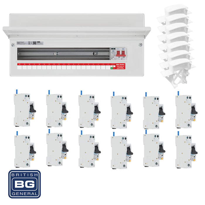 BG Fortress CF22MS19 22 Module 19 Way 100A Main Switch Consumer Unit with T2 SPD + 12 RCBOs & 7x CUA04 FREE Blanks