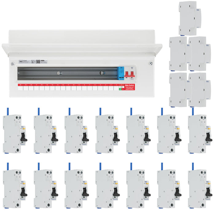 BG Fortress CF22MS19 22 Module 19 Way 100A Main Switch Consumer Unit with T2 SPD + 14 Bi-Directional DP RCBOs & 5x CUA19 FREE Blanks