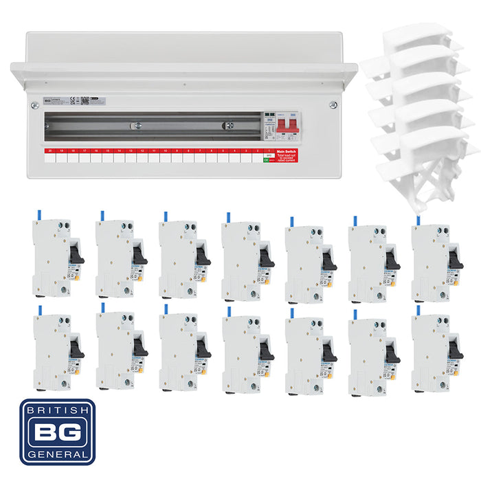 BG Fortress CF22MS19 22 Module 19 Way 100A Main Switch Consumer Unit with T2 SPD + 14 RCBOs & 5x CUA04 FREE Blanks