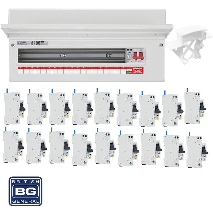 BG Fortress CF22MS19 22 Module 19 Way 100A Main Switch Consumer Unit with T2 SPD + 18 RCBOs & 1x CUA04 FREE Blanks